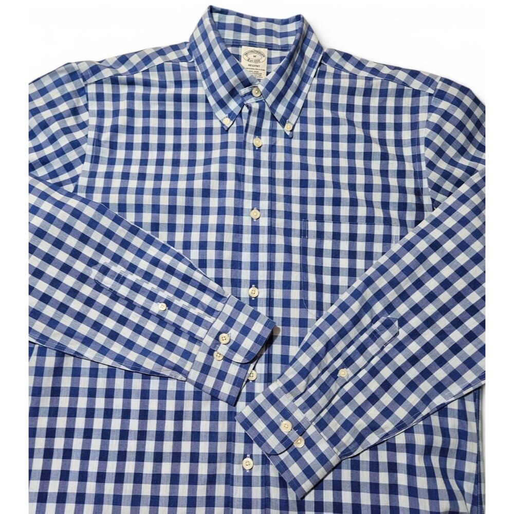 Brooks Brothers Regent Gingham Button Down Shirt Mens Medium Blue White